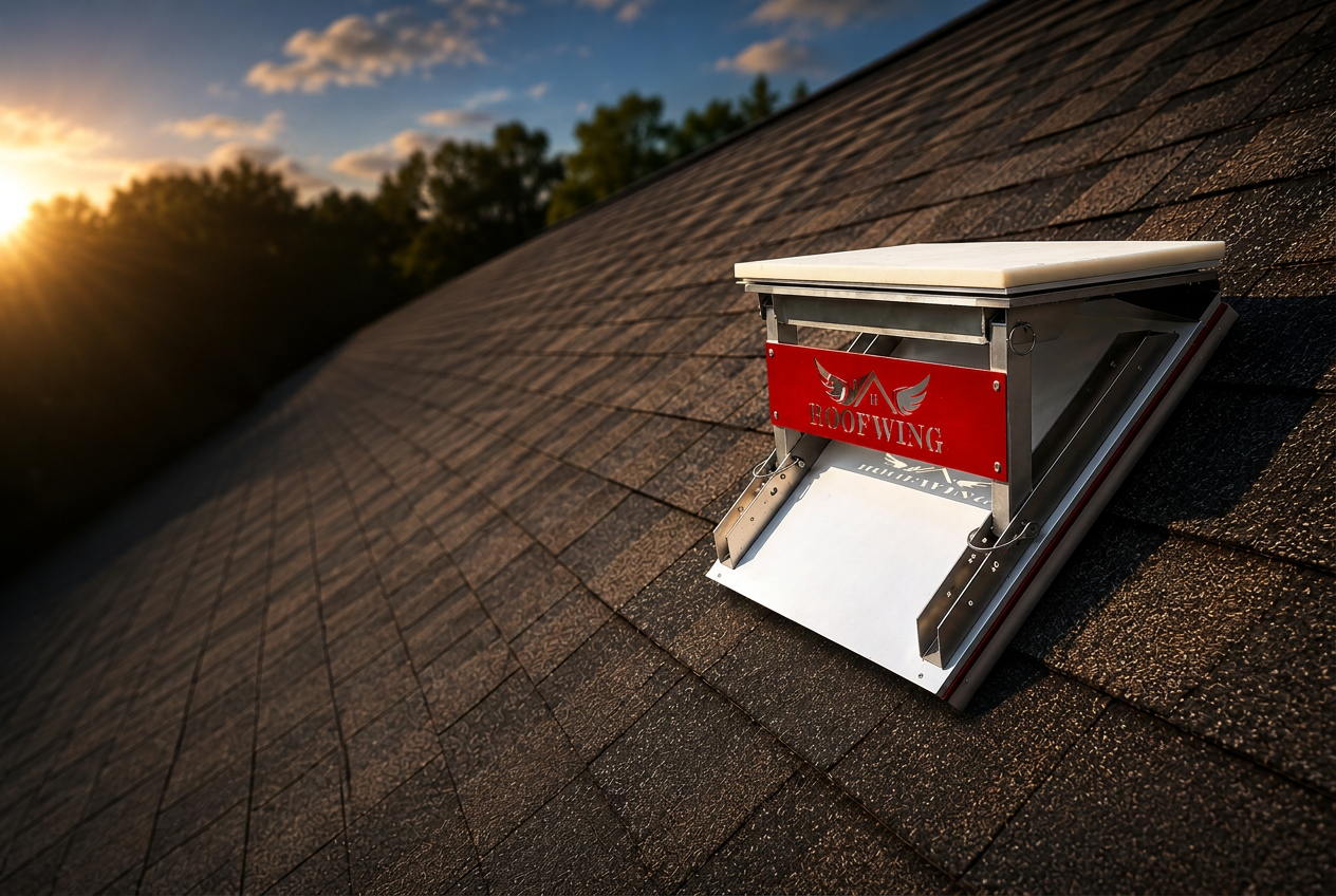 The Roofwing on a working roof at sunset